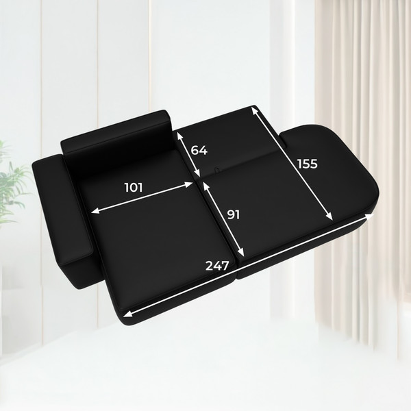 Изображение товара Диван угловой Лига Диванов Лига-065 левый / 129804L (экокожа Grifon 18 черный)