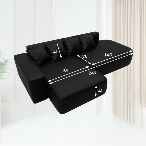 Изображение товара Диван угловой Лига Диванов Лига-065 левый / 129804L (экокожа Grifon 18 черный)