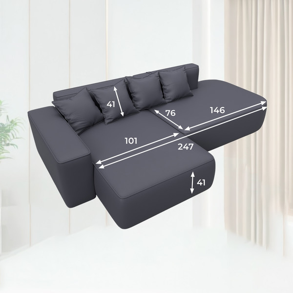 Изображение товара Диван угловой Лига Диванов Лига-065 угол левый / 129805L (экокожа Grifon 15 серый)