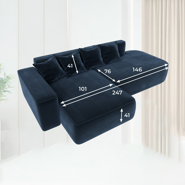 Изображение товара Диван угловой Лига Диванов Лига-065 левый / 129808L (велюр Tower 13 синий)