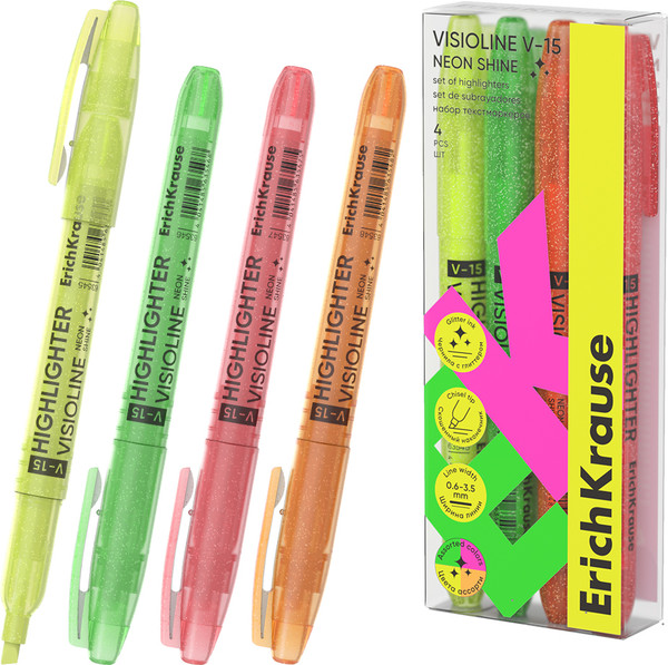 Изображение товара Набор маркеров Erich Krause Visioline V-15 Neon Shine / 63366 (4шт)