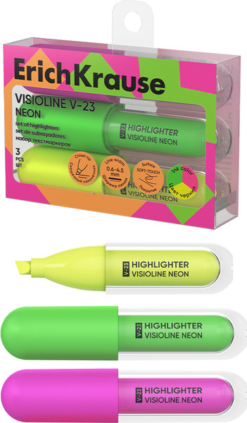 Изображение товара Набор маркеров Erich Krause Visioline V-23 Neon / 63553 (3шт)