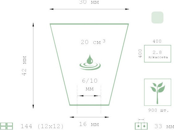 Изображение товара Набор кассет для рассады GreenTerra 0.8мм / 144-Ф (10шт)
