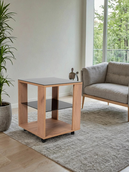 Изображение товара Журнальный столик Мебелик BeautyStyle 6 (дуб крафт золотой/стекло черное)