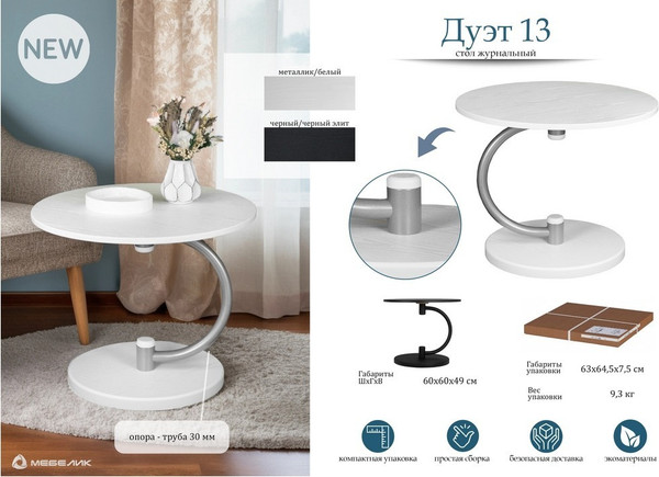 Изображение товара Журнальный столик Мебелик Дуэт 13 (черный/черный элит)