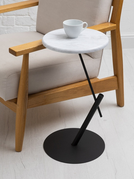 Изображение товара Приставной столик Мебелик МеталлАрт М015 круглый (белый мрамор/черный)