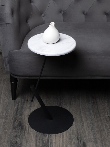 Изображение товара Приставной столик Мебелик МеталлАрт М015 круглый (белый мрамор/черный)