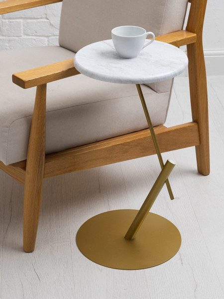 Изображение товара Приставной столик Мебелик МеталлАрт М015 круглый (белый мрамор/золото)