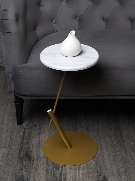 Изображение товара Приставной столик Мебелик МеталлАрт М015 круглый (белый мрамор/золото)