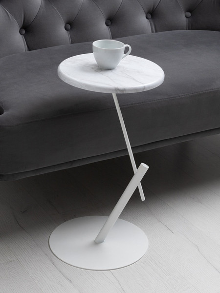 Изображение товара Приставной столик Мебелик МеталлАрт М015 круглый (белый мрамор/белый)