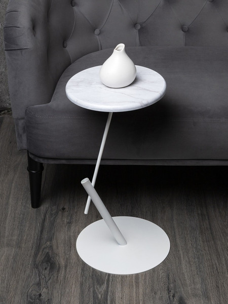 Изображение товара Приставной столик Мебелик МеталлАрт М015 круглый (белый мрамор/белый)