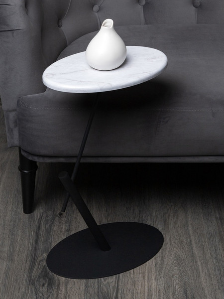 Изображение товара Приставной столик Мебелик МеталлАрт М015 овальный (белый мрамор/черный)