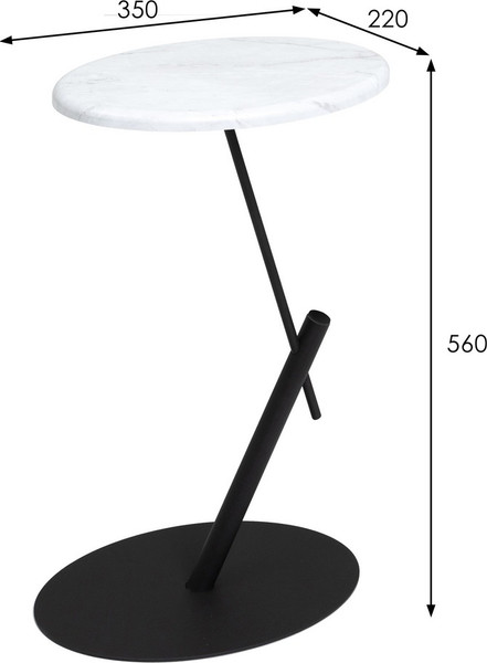 Изображение товара Приставной столик Мебелик МеталлАрт М015 овальный (белый мрамор/черный)