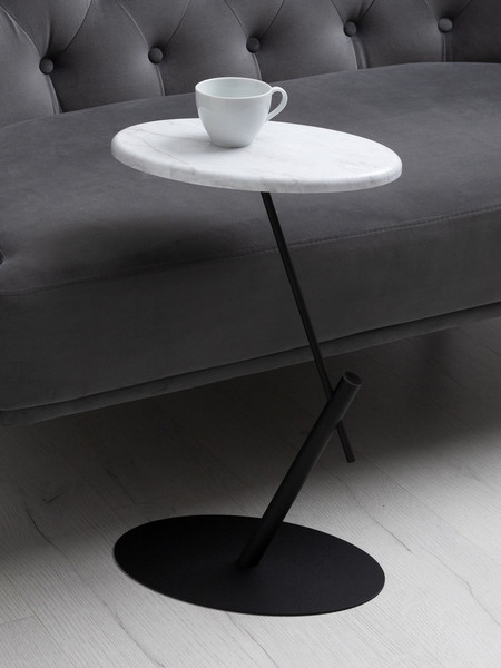 Изображение товара Приставной столик Мебелик МеталлАрт М015 овальный (белый мрамор/черный)