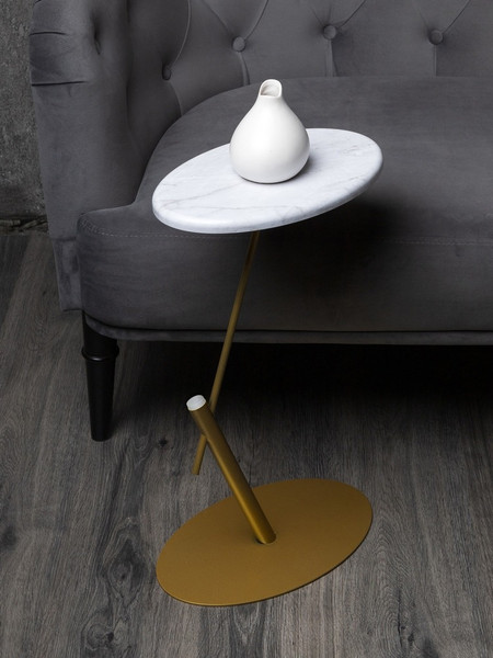 Изображение товара Приставной столик Мебелик МеталлАрт М015 овальный (белый мрамор/золото)