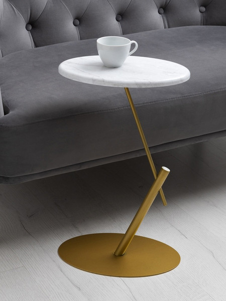 Изображение товара Приставной столик Мебелик МеталлАрт М015 овальный (белый мрамор/золото)