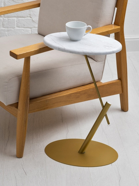 Изображение товара Приставной столик Мебелик МеталлАрт М015 овальный (белый мрамор/золото)