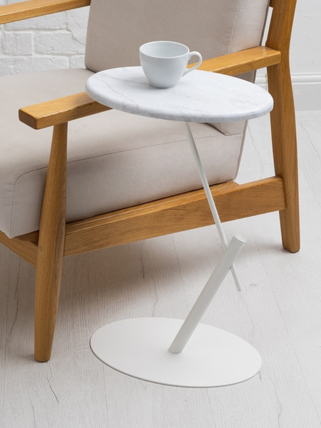 Изображение товара Приставной столик Мебелик МеталлАрт М015 овальный (белый мрамор/белый)