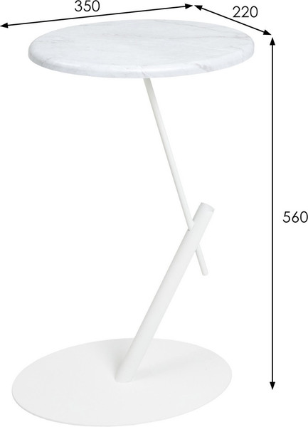 Изображение товара Приставной столик Мебелик МеталлАрт М015 овальный (белый мрамор/белый)