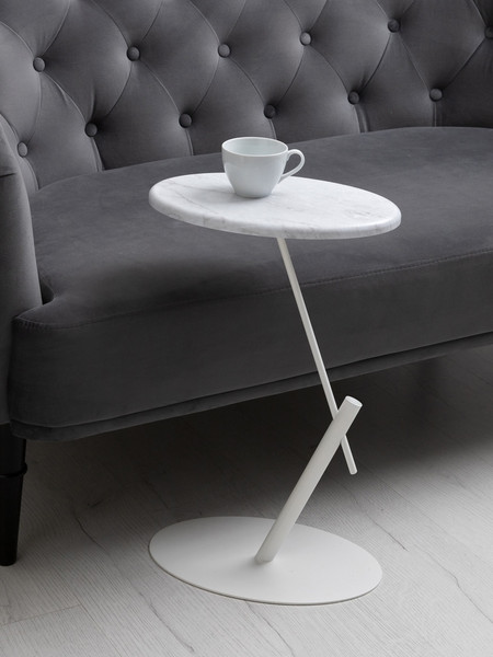 Изображение товара Приставной столик Мебелик МеталлАрт М015 овальный (белый мрамор/белый)