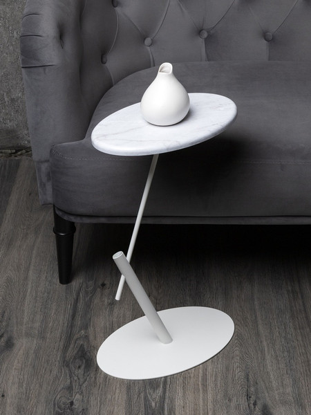 Изображение товара Приставной столик Мебелик МеталлАрт М015 овальный (белый мрамор/белый)