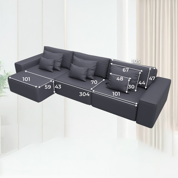 Изображение товара Диван угловой Лига Диванов Лига-074 универсальный / 129874 (экокожа Grifon 15 серый)