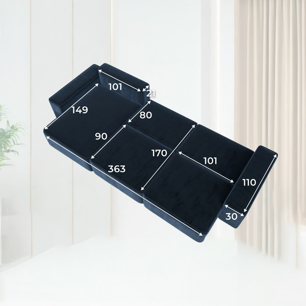 Изображение товара Диван угловой Лига Диванов Лига-074 универсальный / 129868 (велюр Tower 13 синий)