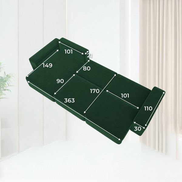 Изображение товара Диван угловой Лига Диванов Лига-074 универсальный / 129862 (велюр Seven 626 зеленый)