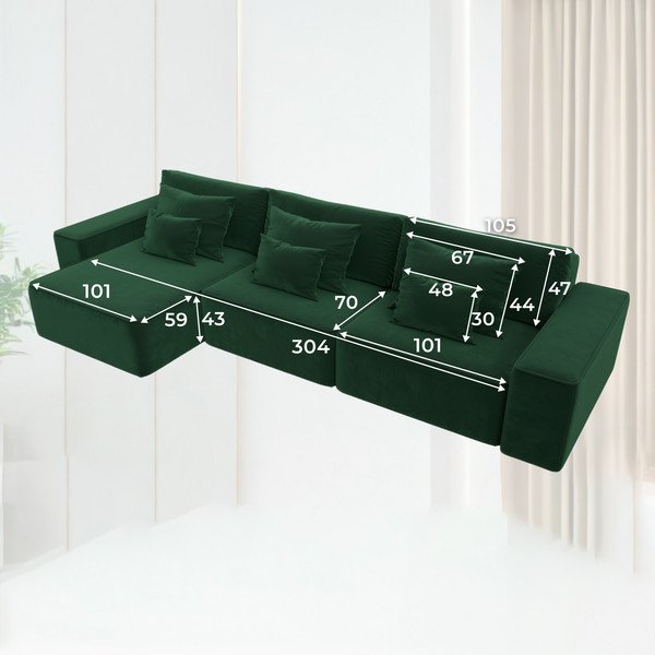 Изображение товара Диван угловой Лига Диванов Лига-074 универсальный / 129862 (велюр Seven 626 зеленый)