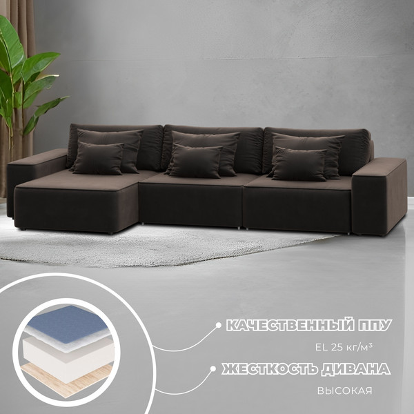 Изображение товара Диван угловой Лига Диванов Лига-074 универсальный / 129864 (велюр Seven 727 коричневый)
