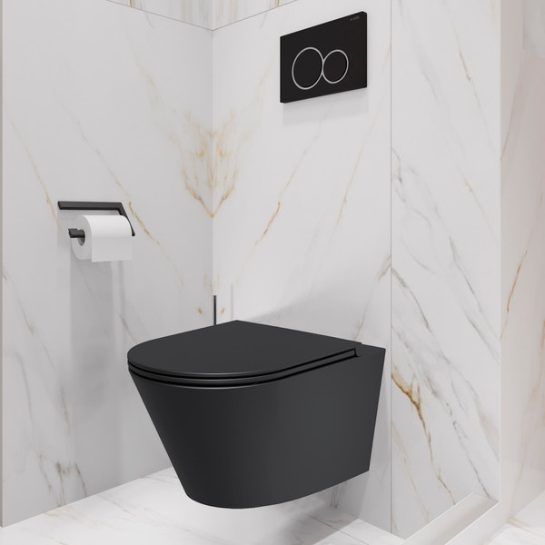 Изображение товара Унитаз подвесной с инсталляцией Lauter Longer 2110822 + 21901002 (кнопка круглая, черный/черный)