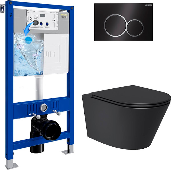 Изображение товара Унитаз подвесной с инсталляцией Lauter Longer 2110822 + 21901002 (кнопка круглая, черный/черный)