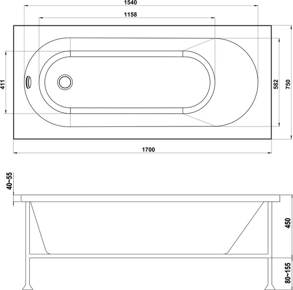 Изображение товара Ванна акриловая BAS Орион-Pro 170x75 (с каркасом)