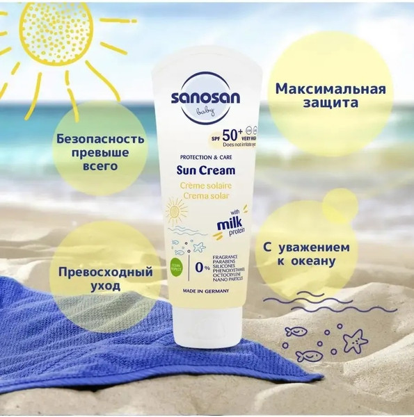 Изображение товара Крем солнцезащитный Sanosan Baby SPF 50+ 0 мес.+ / 40892070 (30мл)