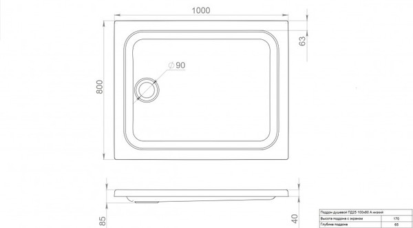 Изображение товара Душевой поддон Maroni Низкий прямоугольный 100х80