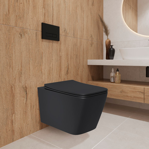 Изображение товара Унитаз подвесной с инсталляцией Lauter Magdeburg 21103EC + 21901002 (кнопка круглая, черный)