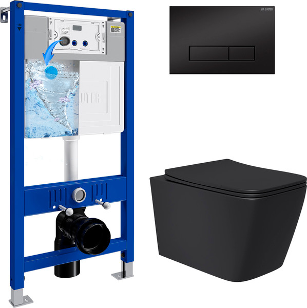 Изображение товара Унитаз подвесной с инсталляцией Lauter Magdeburg 21103EC + 21901002 (кнопка узкая, черный)