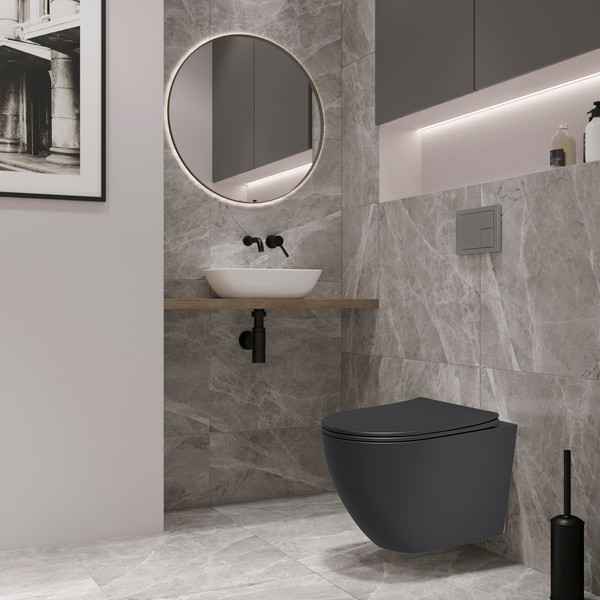 Изображение товара Унитаз подвесной с инсталляцией Lauter Augsburg 21109EC + 21901002 (кнопка квадратная, черный)