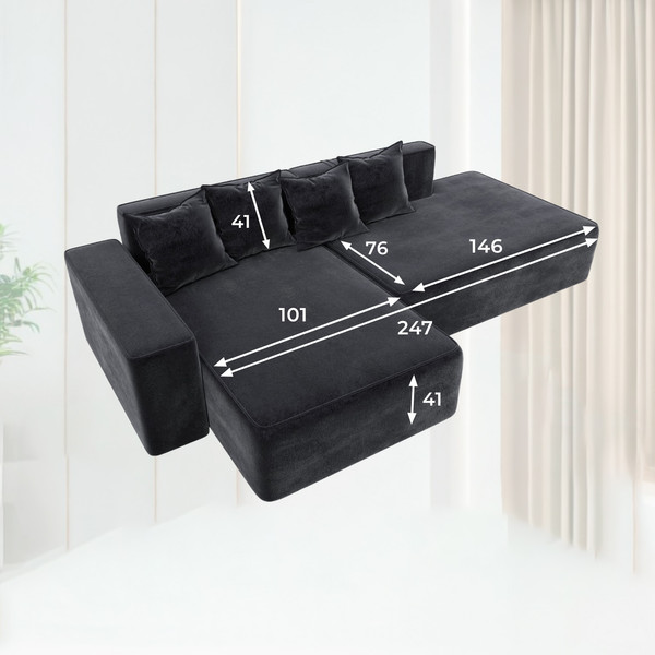 Изображение товара Диван угловой Лига Диванов Лига-079 левый / 129824L (велюр Tower 11 темно-серый)