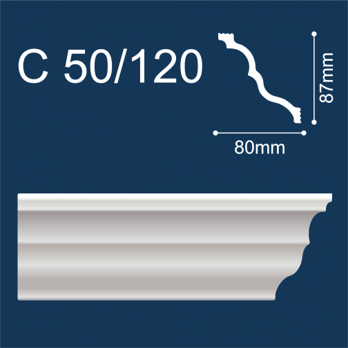 Изображение товара Плинтус потолочный SOLID С50/120 экструдированный пенополистирол (87x80x2000мм, белый)