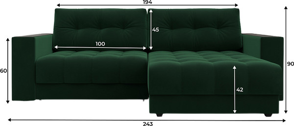 Изображение товара Диван угловой Лига Диванов Лига-049 НПБ универсальный / 128457 (велюр Seven 626 зеленый)
