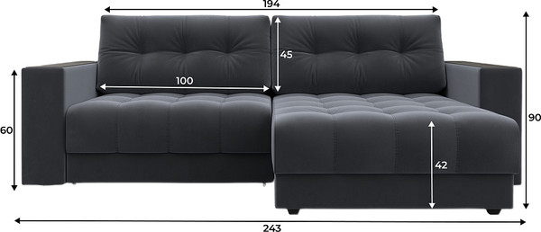 Изображение товара Диван угловой Лига Диванов Лига-049 НПБ универсальный / 128458 (велюр Seven 17 серый)