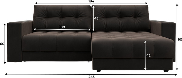 Изображение товара Диван угловой Лига Диванов Лига-049 НПБ универсальный / 128459 (велюр Seven 727 коричневый)
