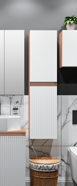 Изображение товара Шкаф-полупенал для ванной Runo Соренто 40 вертикаль (крафтовый дуб/белый)