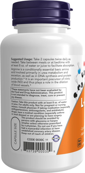 Изображение товара L-аргинин NOW Foods L-Arginine 500мг (250капсул)