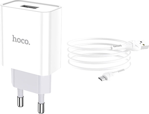 Изображение товара Зарядное устройство сетевое Hoco C81A + кабель AM-microBM (1м, белый)