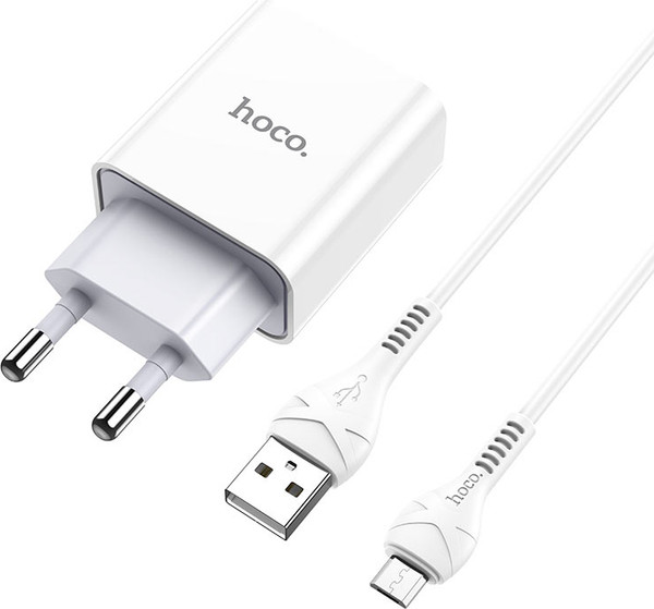 Изображение товара Зарядное устройство сетевое Hoco C81A + кабель AM-microBM (1м, белый)