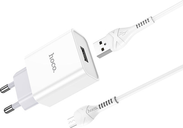 Изображение товара Зарядное устройство сетевое Hoco C81A + кабель AM-microBM (1м, белый)