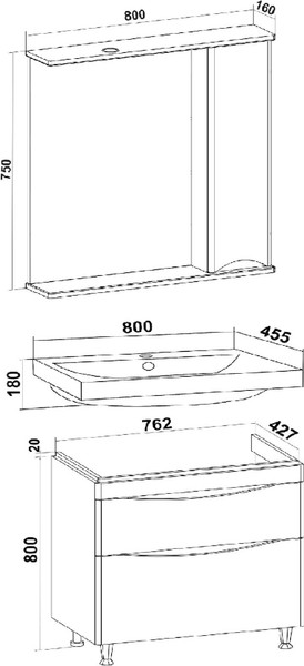 Изображение товара Тумба с умывальником Runo Афина 80 + Moduo 80 (напольная, белый)
