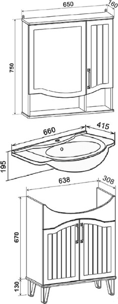 Изображение товара Тумба с умывальником Runo Марсель 65 + Классик 65 (напольная, мята)
